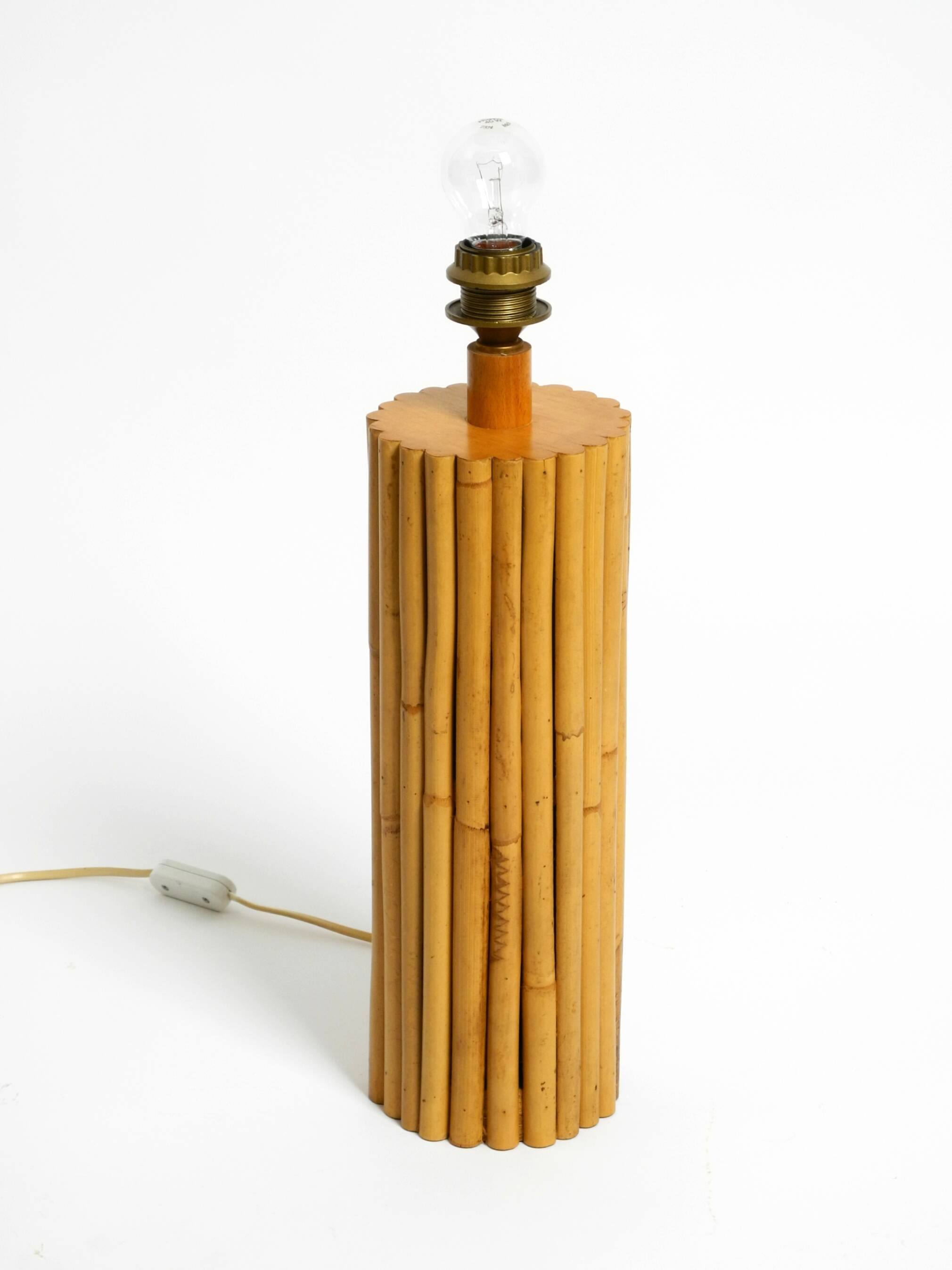 Large 1970s Italian bamboo table lamp with large oiled paper shad