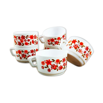 Set of 6 coffee cups floral motifs 70s