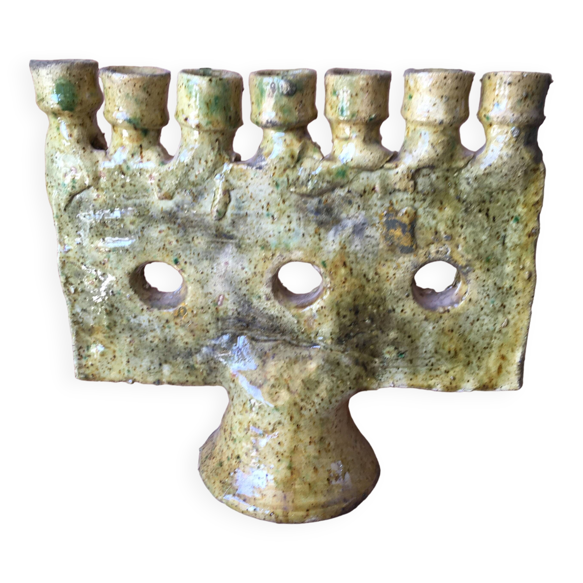 Tamegroute pottery menorah candle holder