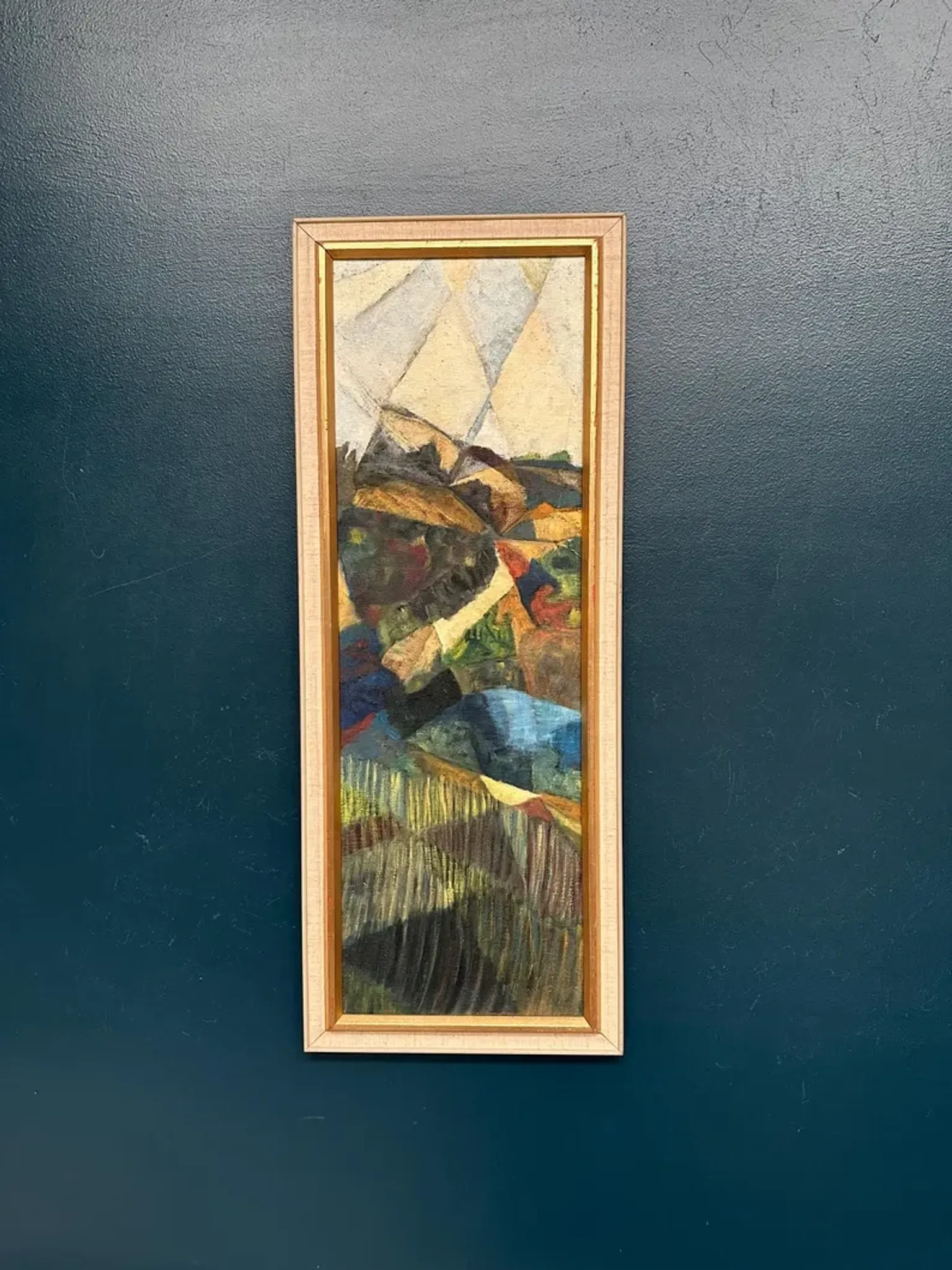 Large Original Swedish Oil on Canvas – “Cubist Landscape” by Kjell Lindberg – Signed – Vintage & Framed