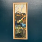 Large Original Swedish Oil on Canvas – “Cubist Landscape” by Kjell Lindberg – Signed – Vintage & Framed