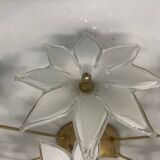 Lampe de table en verre de Murano blanc et laiton, années 1970