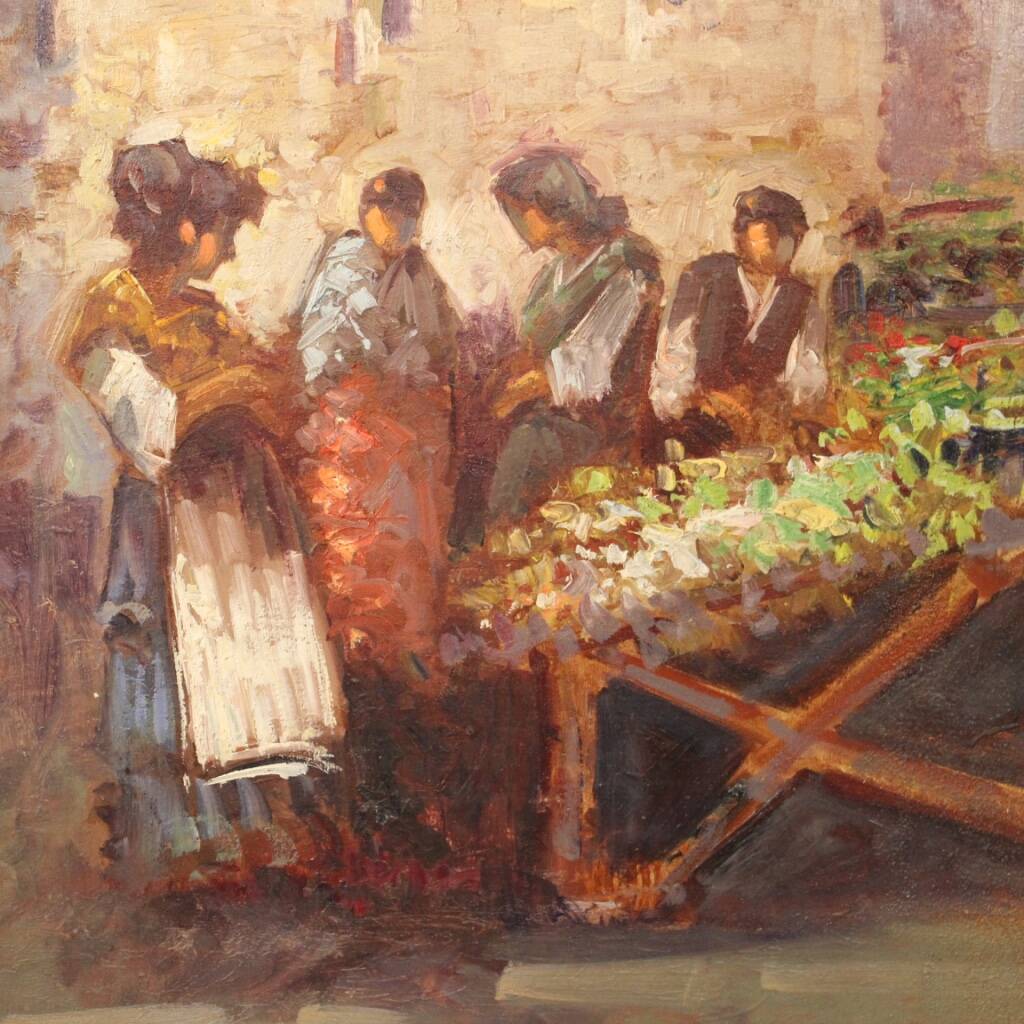 Italian painting popular scene with figures from 20th century
