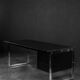 Vintage Mid-Century Danish Black Modern Minimalist Oak Office Desk with Chrome Base, 1970s