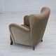 Fauteuil danois des années 1960, velours vert, pieds en bois de chêne.
