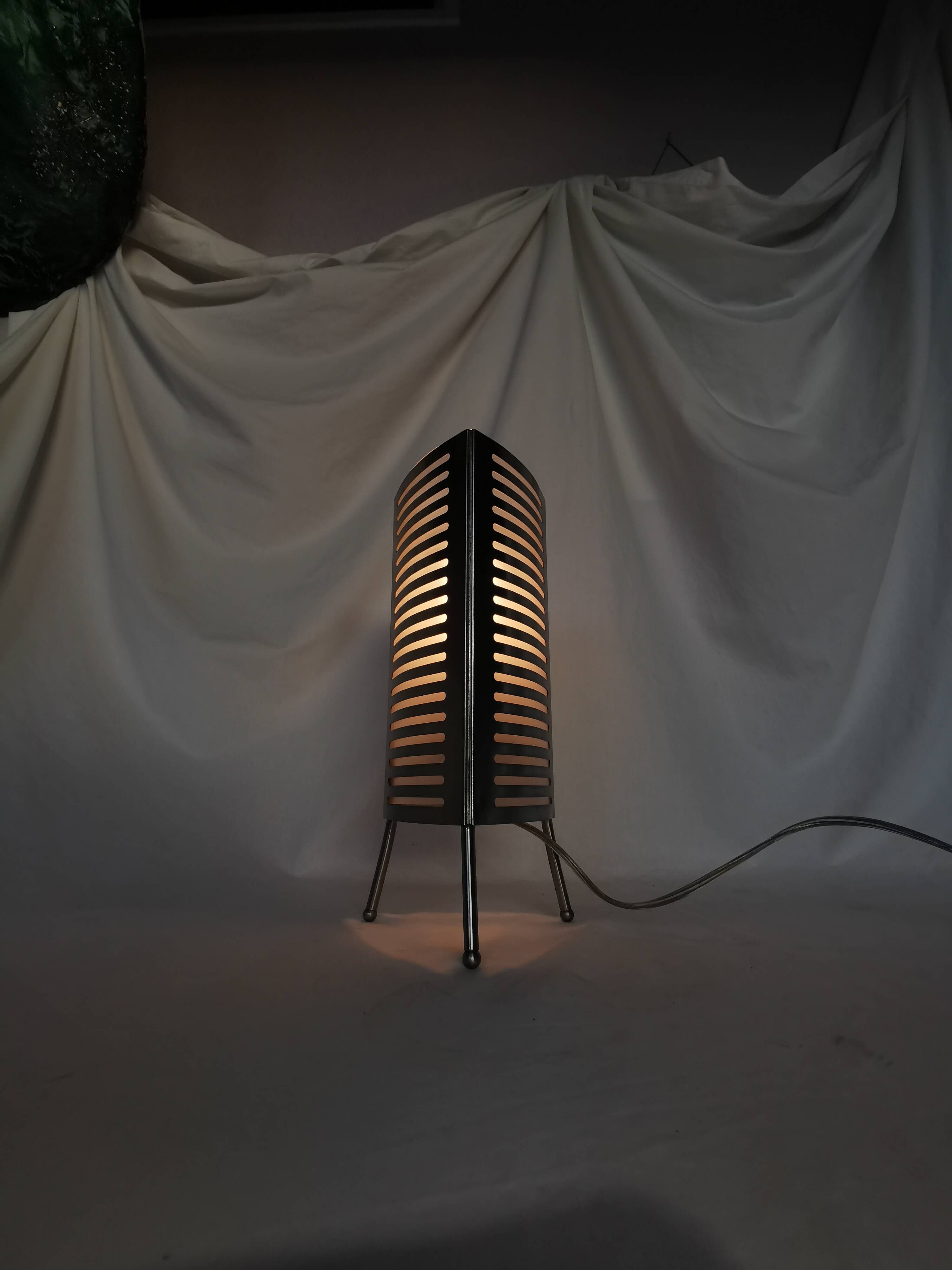 Openwork stainless steel table lamp, Sweden, 1990