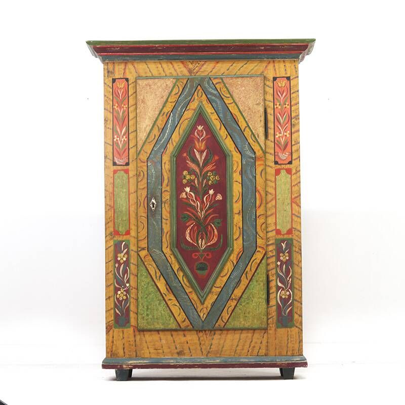 Rustic Farmhouse Antique Original Folk Art Painted Bridal Cabinet