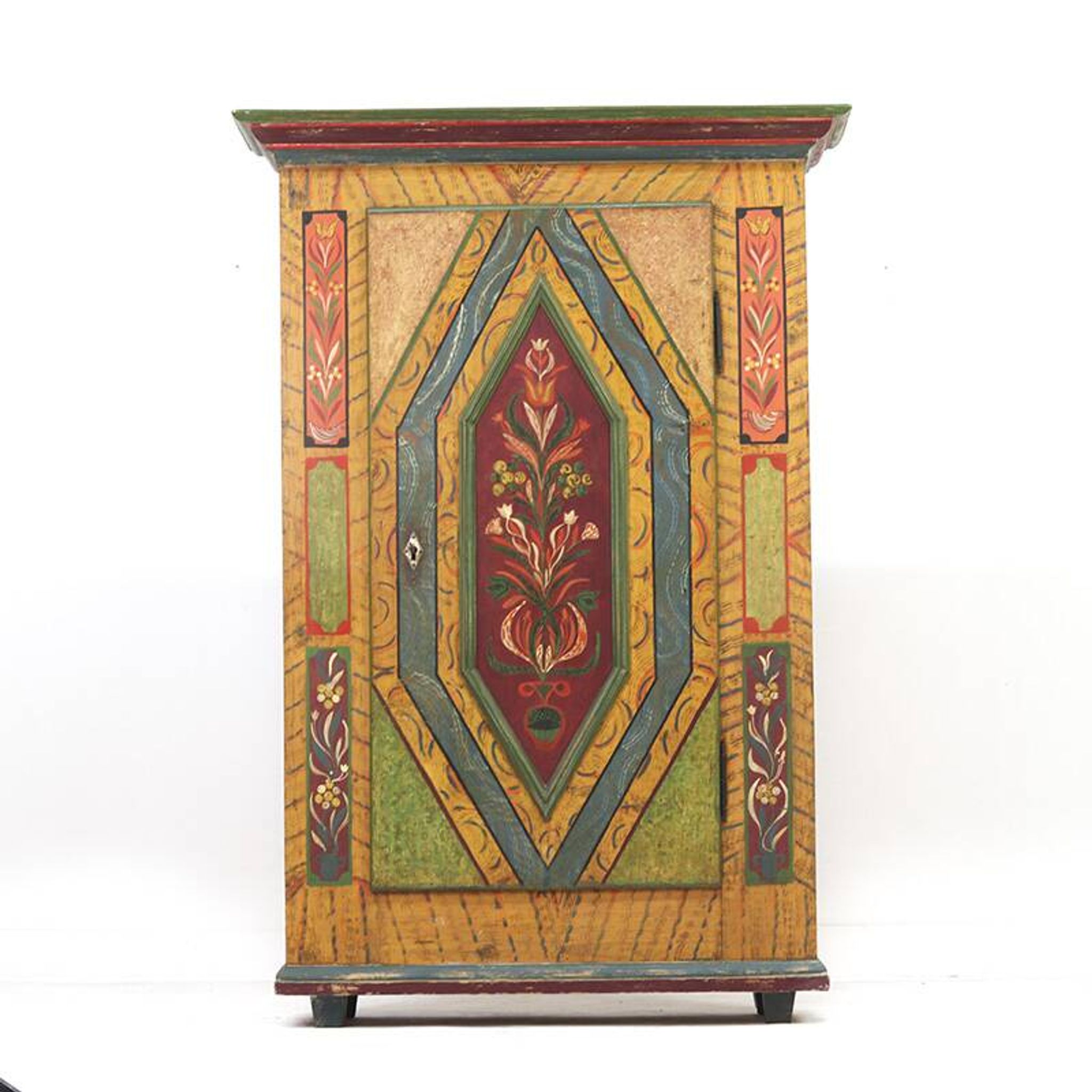 Rustic Farmhouse Antique Original Folk Art Painted Bridal Cabinet
