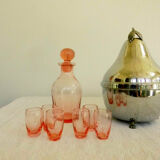 Chrome pear with pitcher and 6 glasses pink