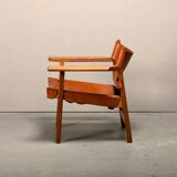 Børge Mogensen Spanish Chair in Cognac Leather and Oak for Fredericia, 1967