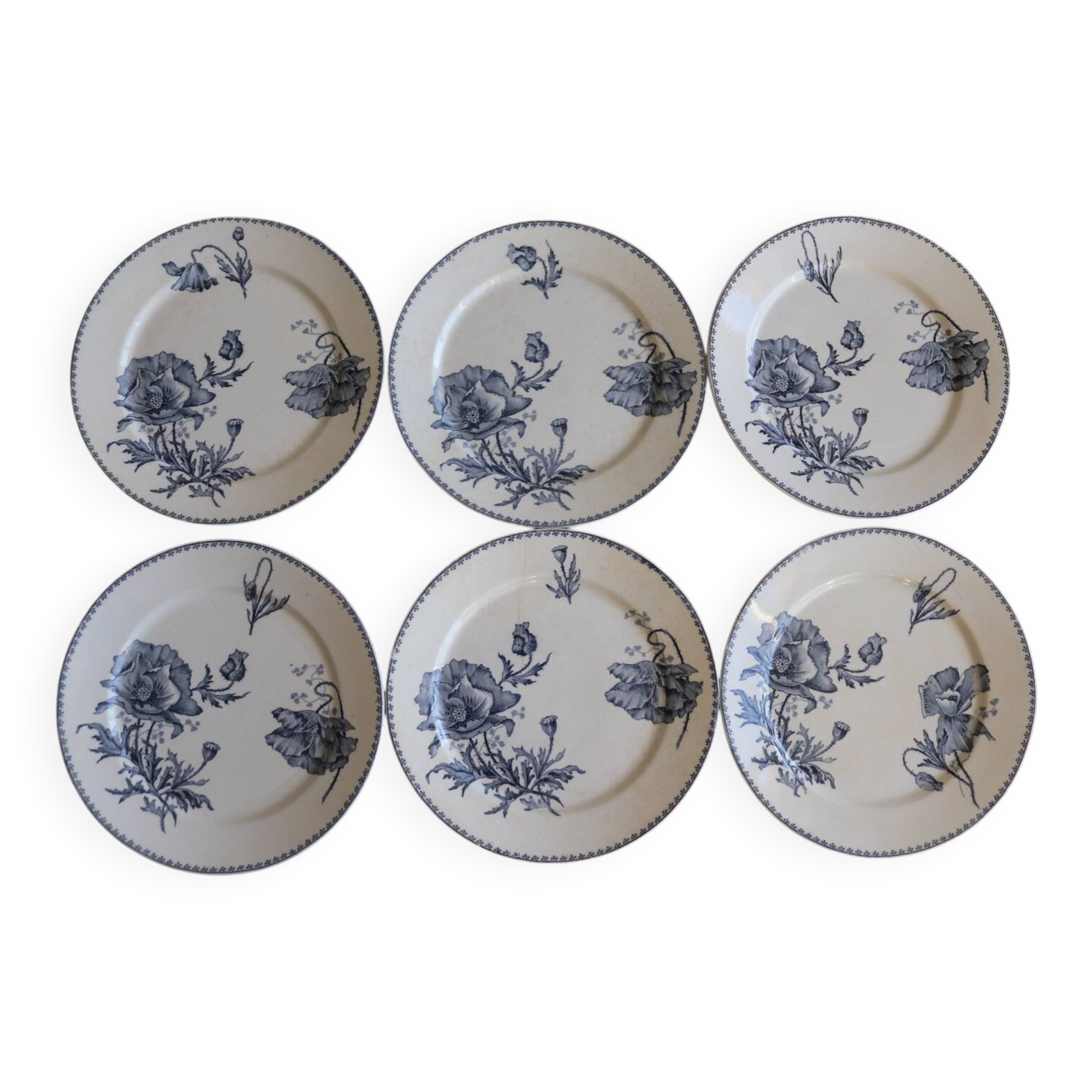 Set of 6 flat plates in old earthenware – Féria model, Sarregue