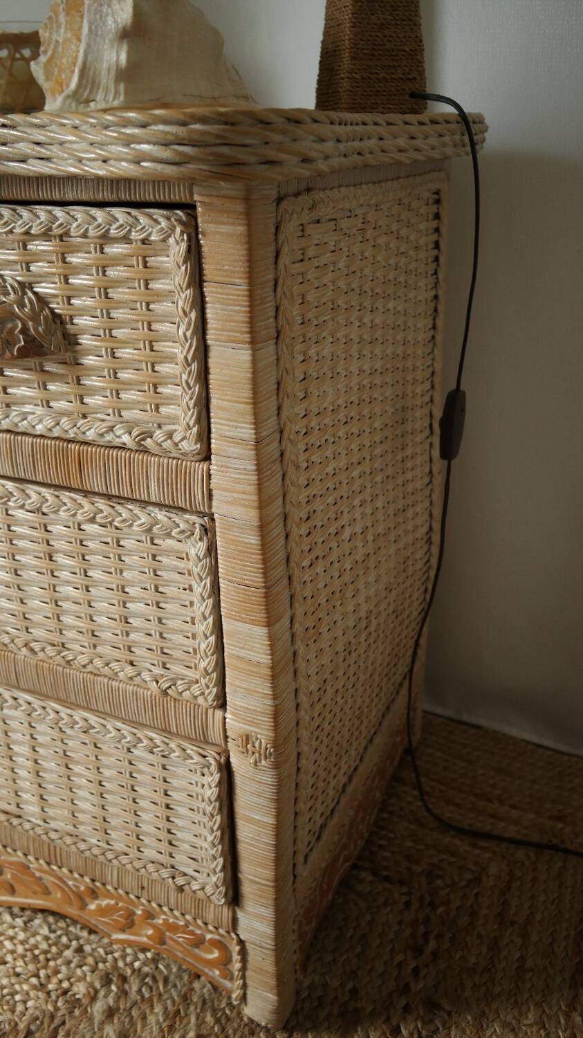 Commode en osier beige vintage