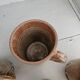 Set of 5 vintage handcrafted stoneware mugs in beige, pink, and white glazed stoneware
