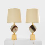 Pair of ceramic and brass lamps by Philippe Barbier, 1970s