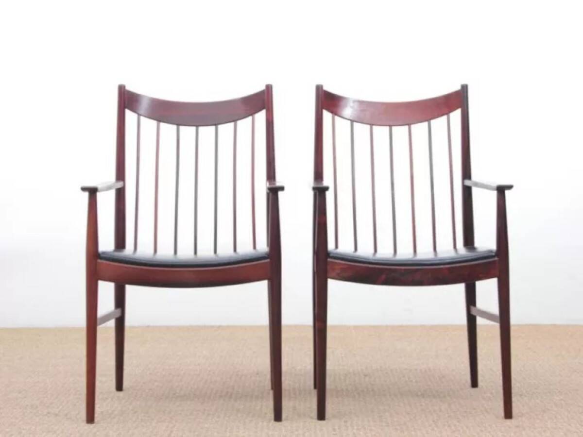 Pair of armchairs, side table, Danish in rosewood, Arne Vodder 1960.