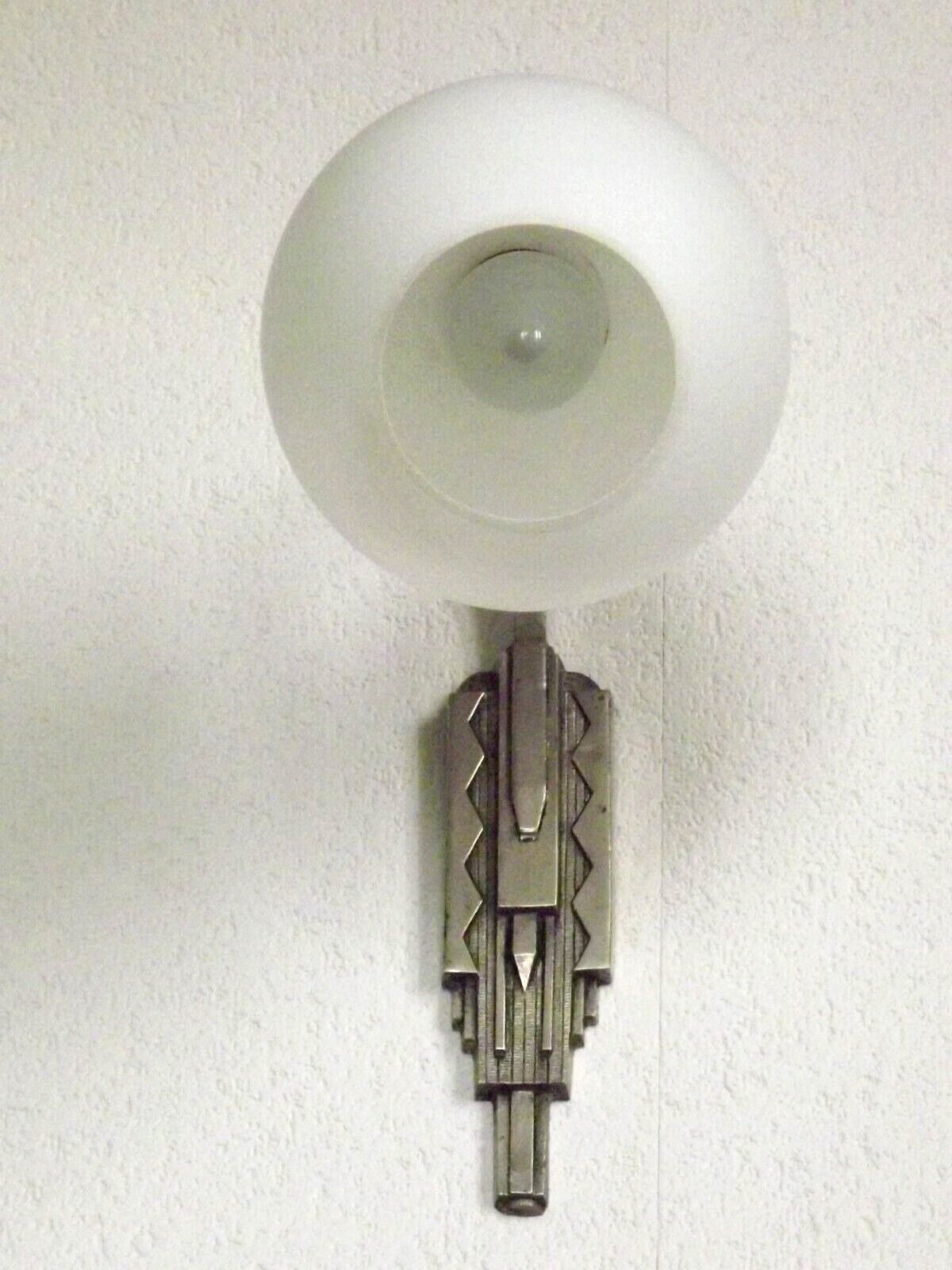 French art deco wall sconce silver metal with opaque glass ball shade 4101