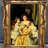 Painting "Family scene". Oil on canvas.