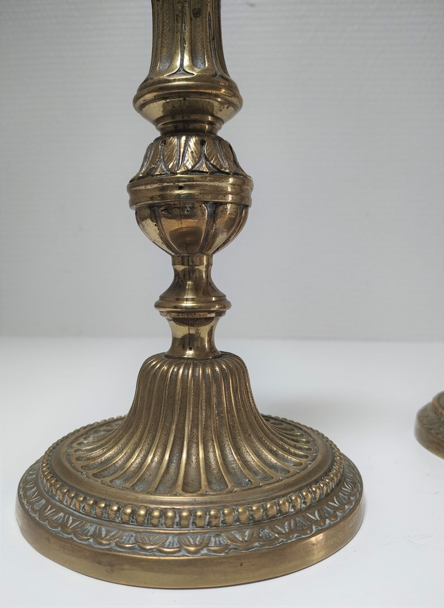 Pair of candle holders torches gilded bronze patinated style louis xvi period 19th century