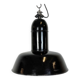 Industrial Black Enamel Factory Lamp with Cast Iron Top, 1930s