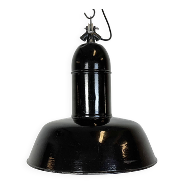 Lampe d'Usine Industrielle en Émail Noir avec Plateau en Fonte, 1930s