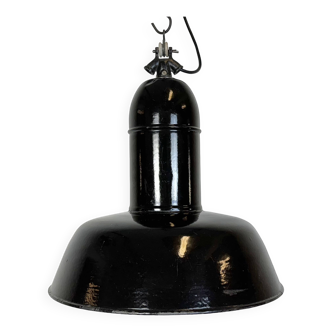 Industrial Black Enamel Factory Lamp with Cast Iron Top, 1930s