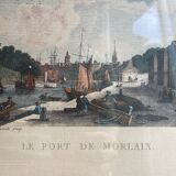 Gravure ancienne, vue du port de Morlaix , XX siècle