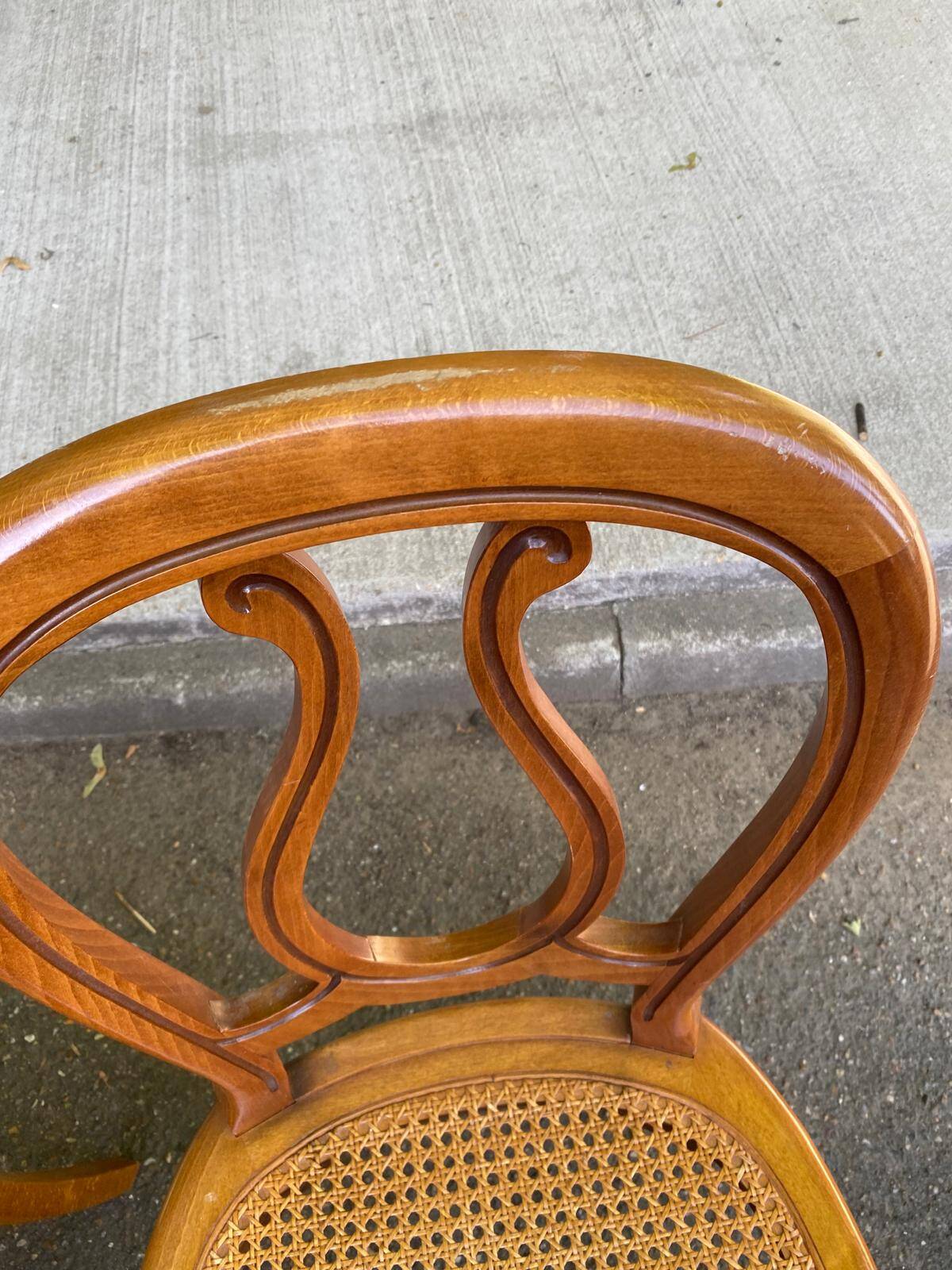 4 Louis Philippe curved wood caned dining chairs