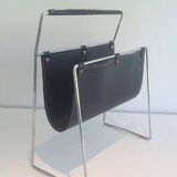 Chrome and black leather magazine rack