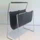 Chrome and black leather magazine rack