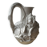 Rare : superbe pichet/carafe art nouveau, céramique craquelée signé T.