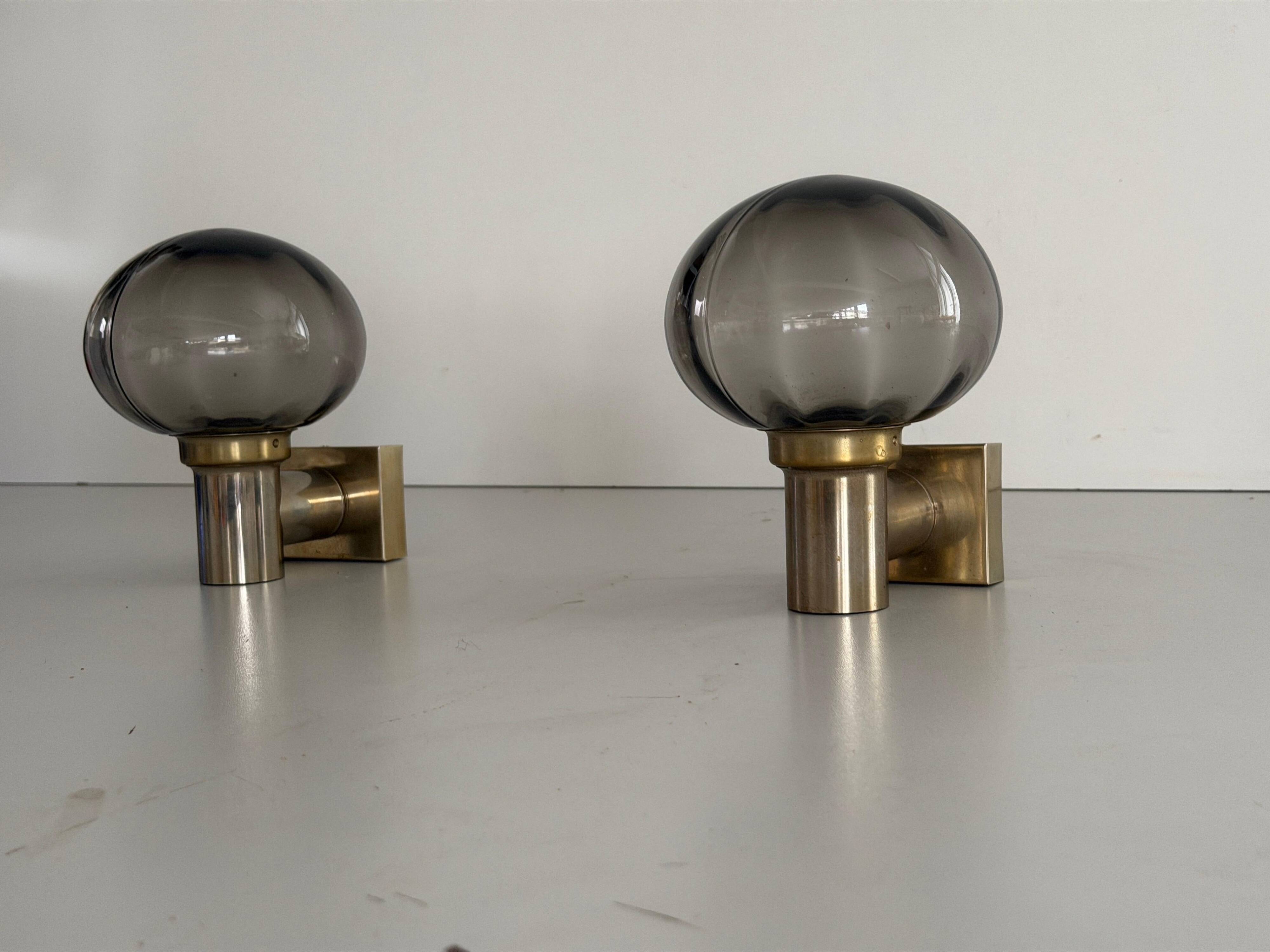 Pair of grey glass and chrome wall lights from the mid-century by N Leuchten, 1960s, Germany.