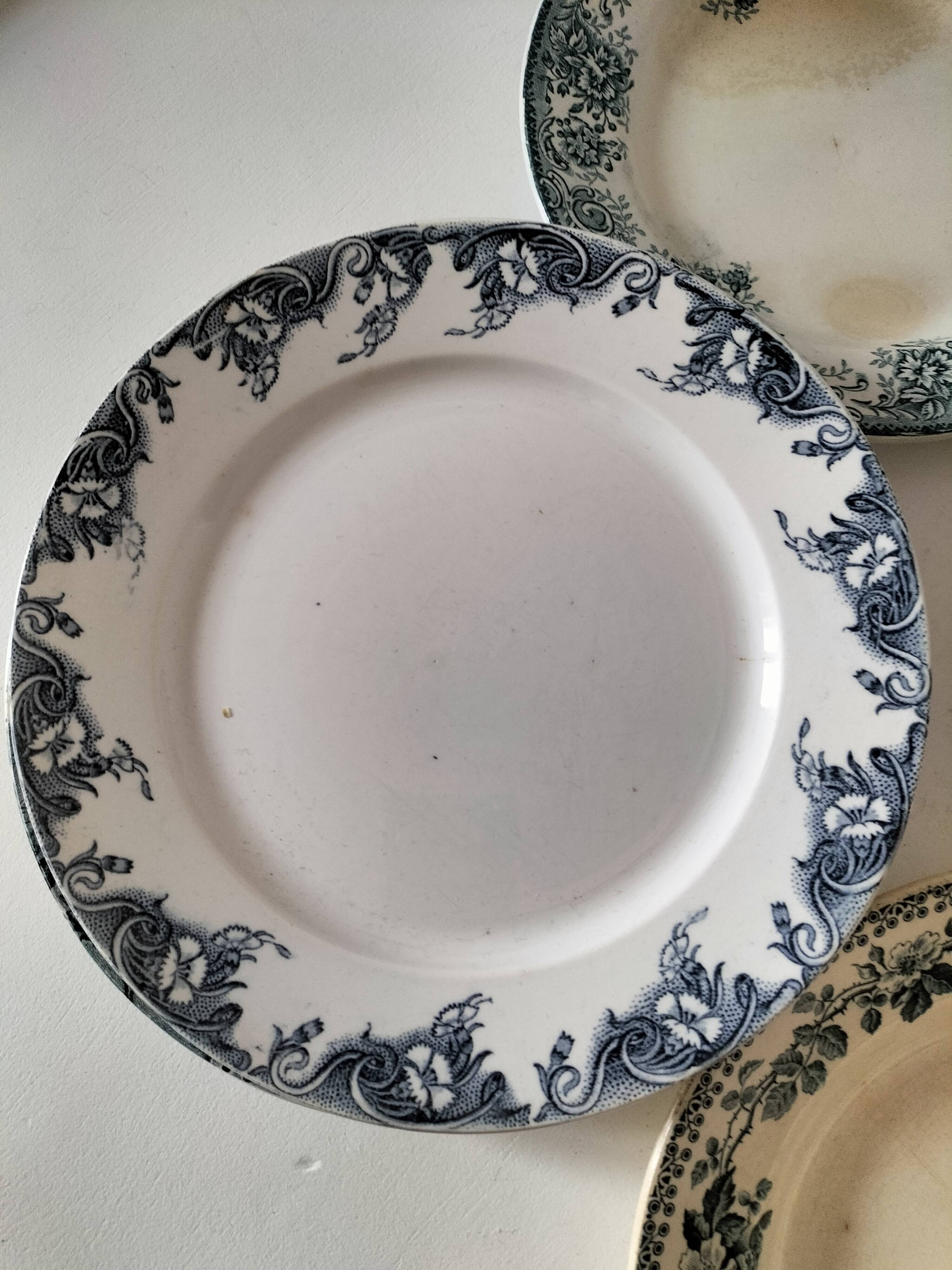 Set of 7 ironstone plates with floral friezes from the late 19th to early 20th century.