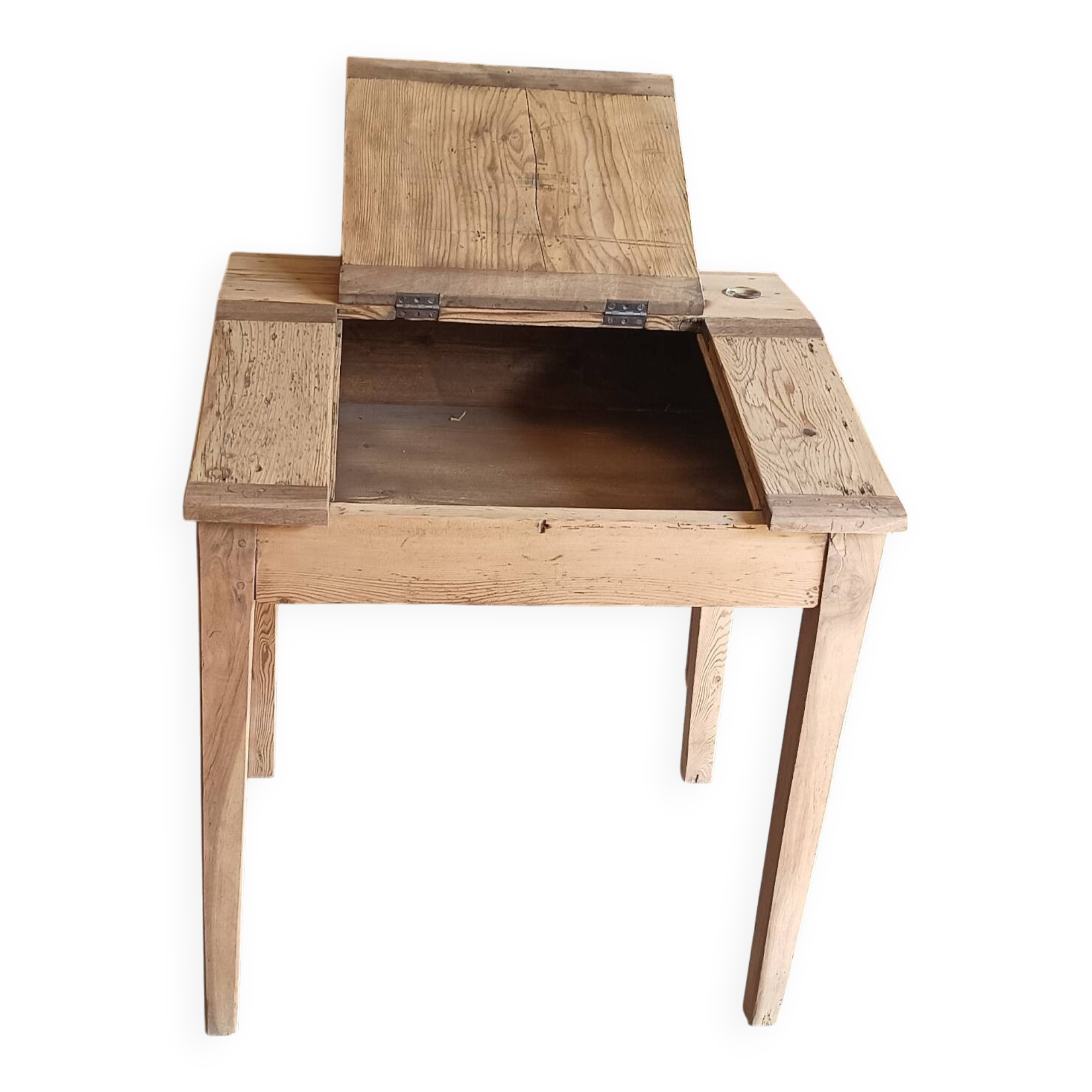 Pine school desk with inkwell