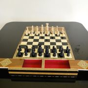 Vintage syrian chess board box wooden mosaic inlaid marquetry