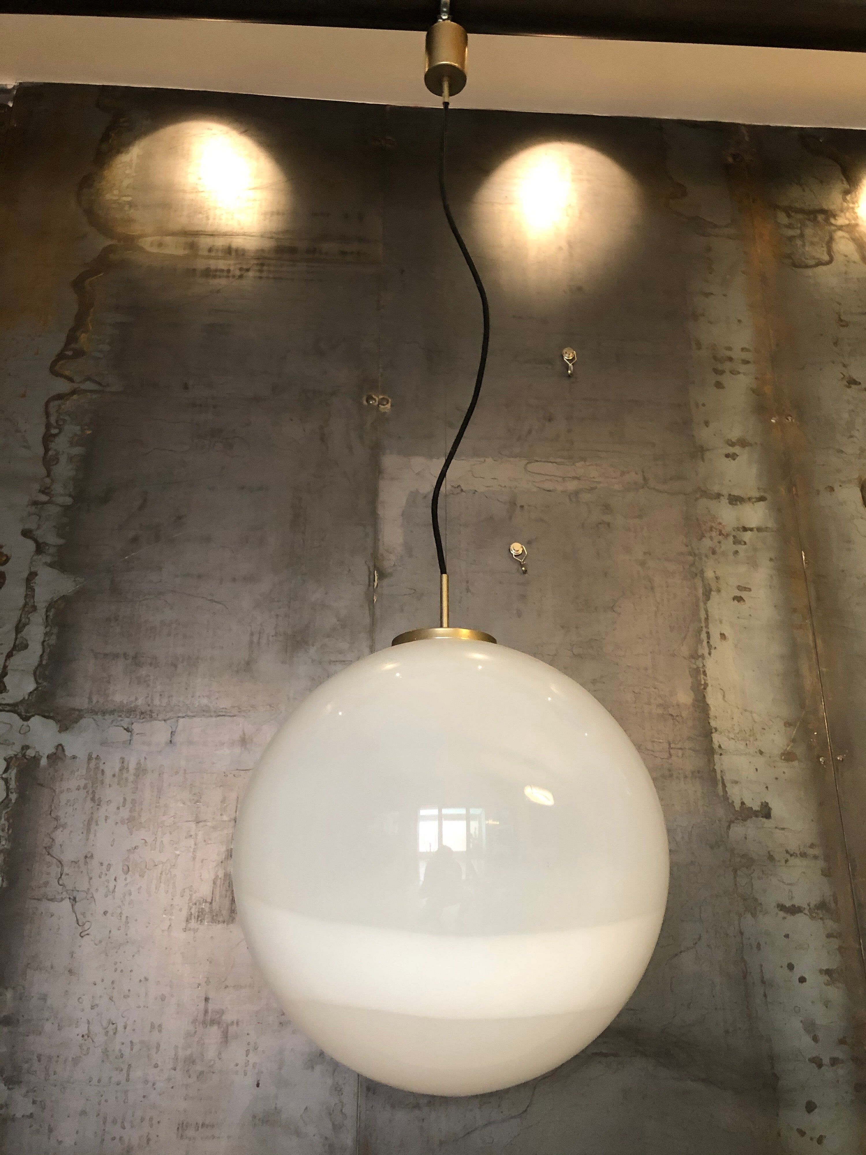 Midcentury Large Chrome and White Murano Glass Sphere by Mazzega, Italy, 1960s