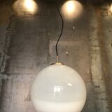 Midcentury Large Chrome and White Murano Glass Sphere by Mazzega, Italy, 1960s