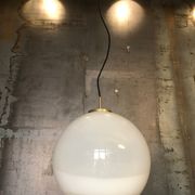 Midcentury Large Chrome and White Murano Glass Sphere by Mazzega, Italy, 1960s