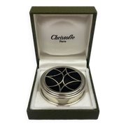 Christofle black talisman - pillbox powder box round lacquer box china silver metal tbe