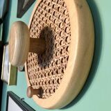 Coat Wall Hooks in Wood and Woven Cane, 1960s, Set of 2