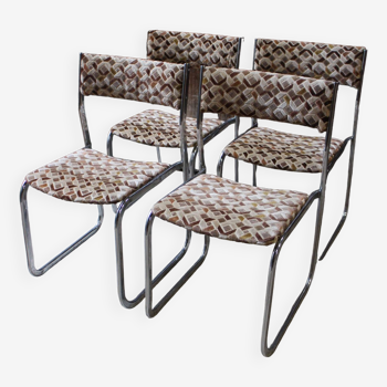 Série de 4 chaises chrome et velours