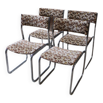 Série de 4 chaises chrome et velours