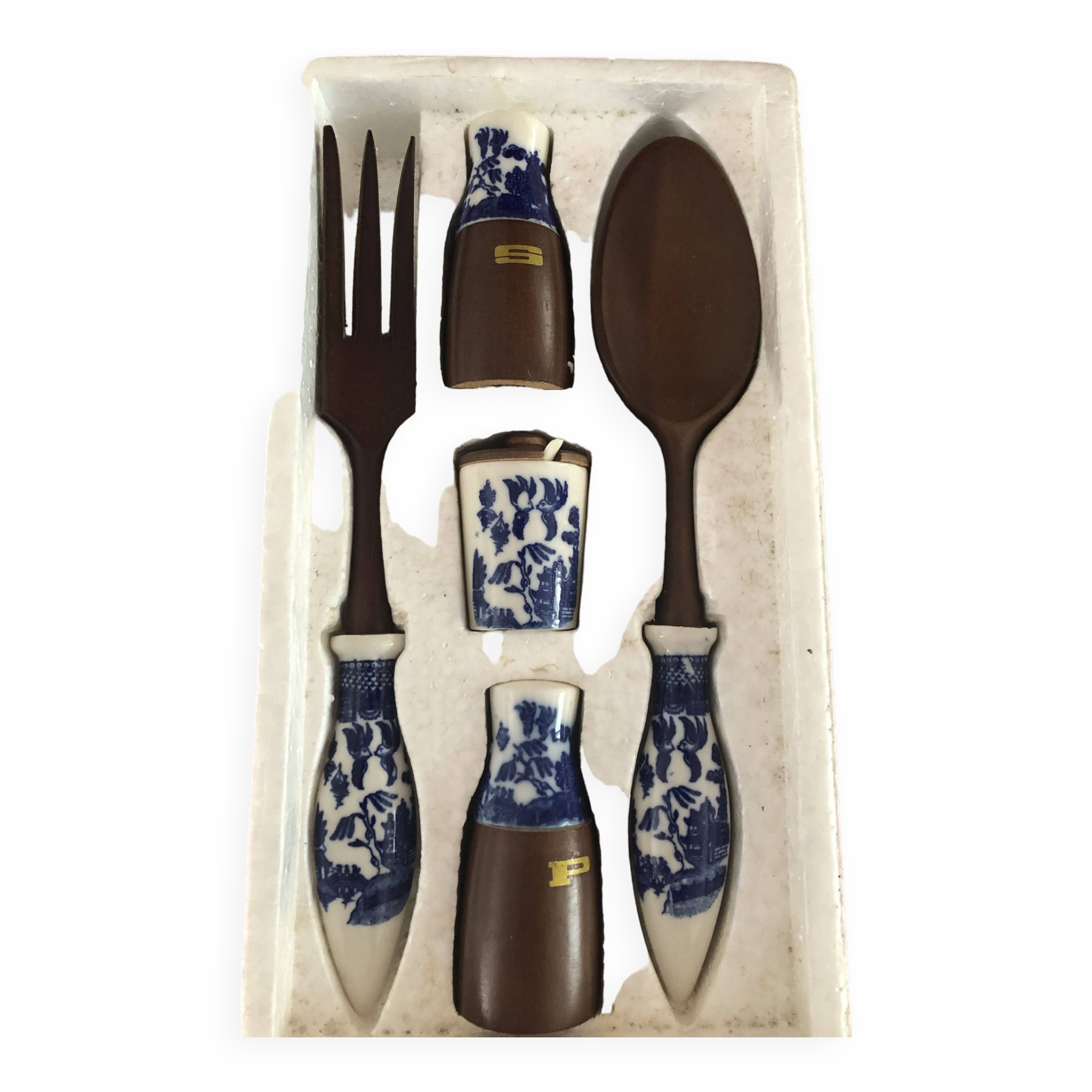 Vintage set salad service salt pepper mustard pot year 1970 new without its packaging o