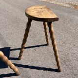 Pair of tripod farm stools in turned wood