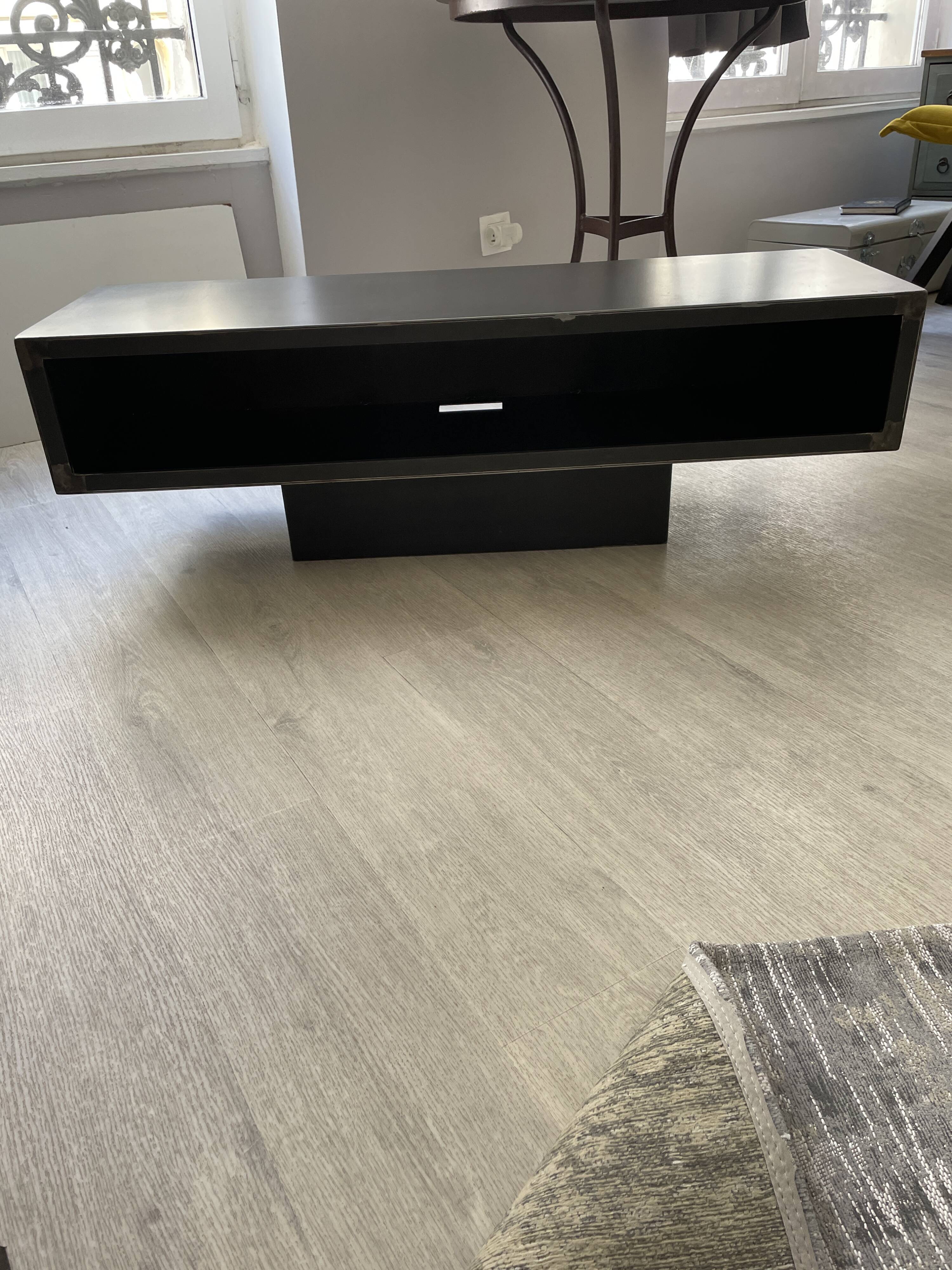 Metallica low console, raw steel storage unit