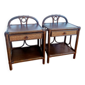 Pair of vintage 1960s rattan bedside tables