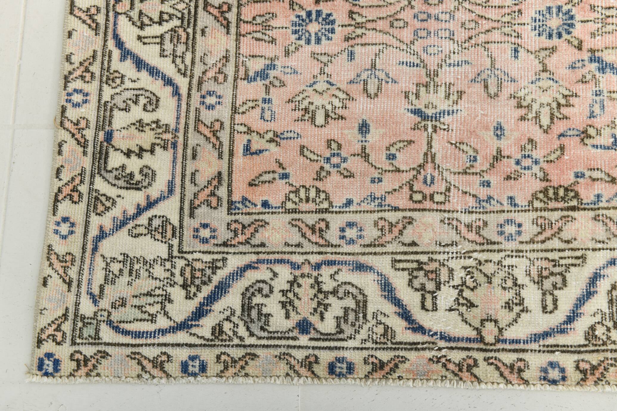 Light Pink & Blue Floral Turkish Vintage Rug, 155x248Cm