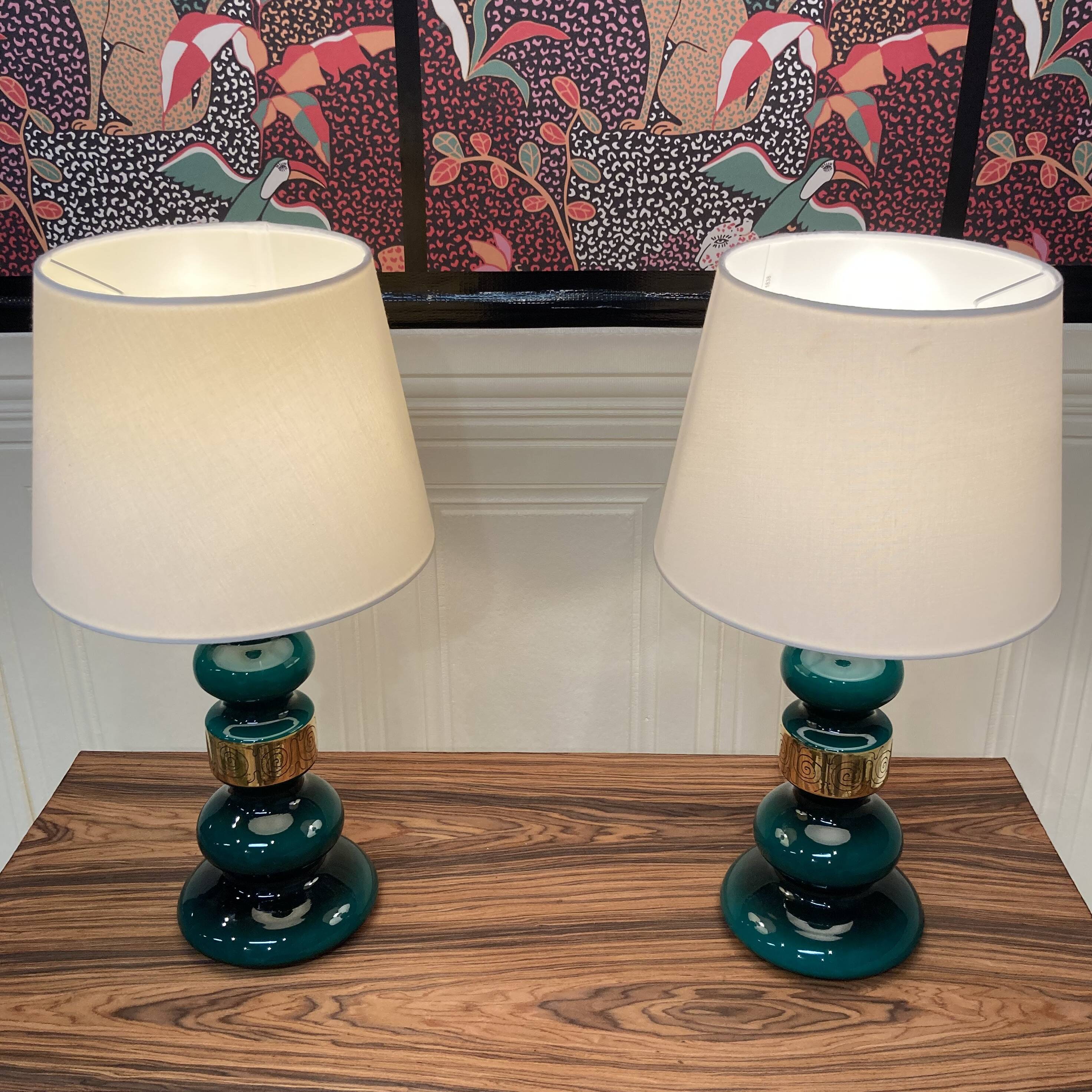 Paire de grandes lampes verre design scandinave 1950.