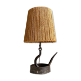 Wrought iron lamp with natural rope lampshade, vintage