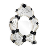 Venetian Black Floreal Hand-Carving Mirror in Murano Glass Style