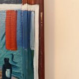 Mid-Century Modern Swedish "The Store" Vintage Figurative Oil Painting, Framed